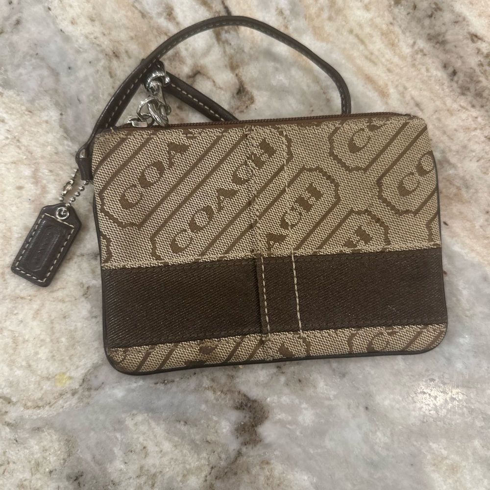 Rare design vintage coach wristlet leather trim